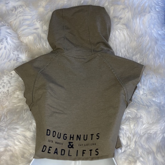 DNDL Cropped Sleeveless Hoodie Oversized Pullover Khaki Army Olive Green M - Picture 2 of 13